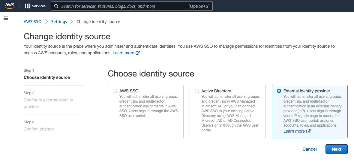 Choose identity source